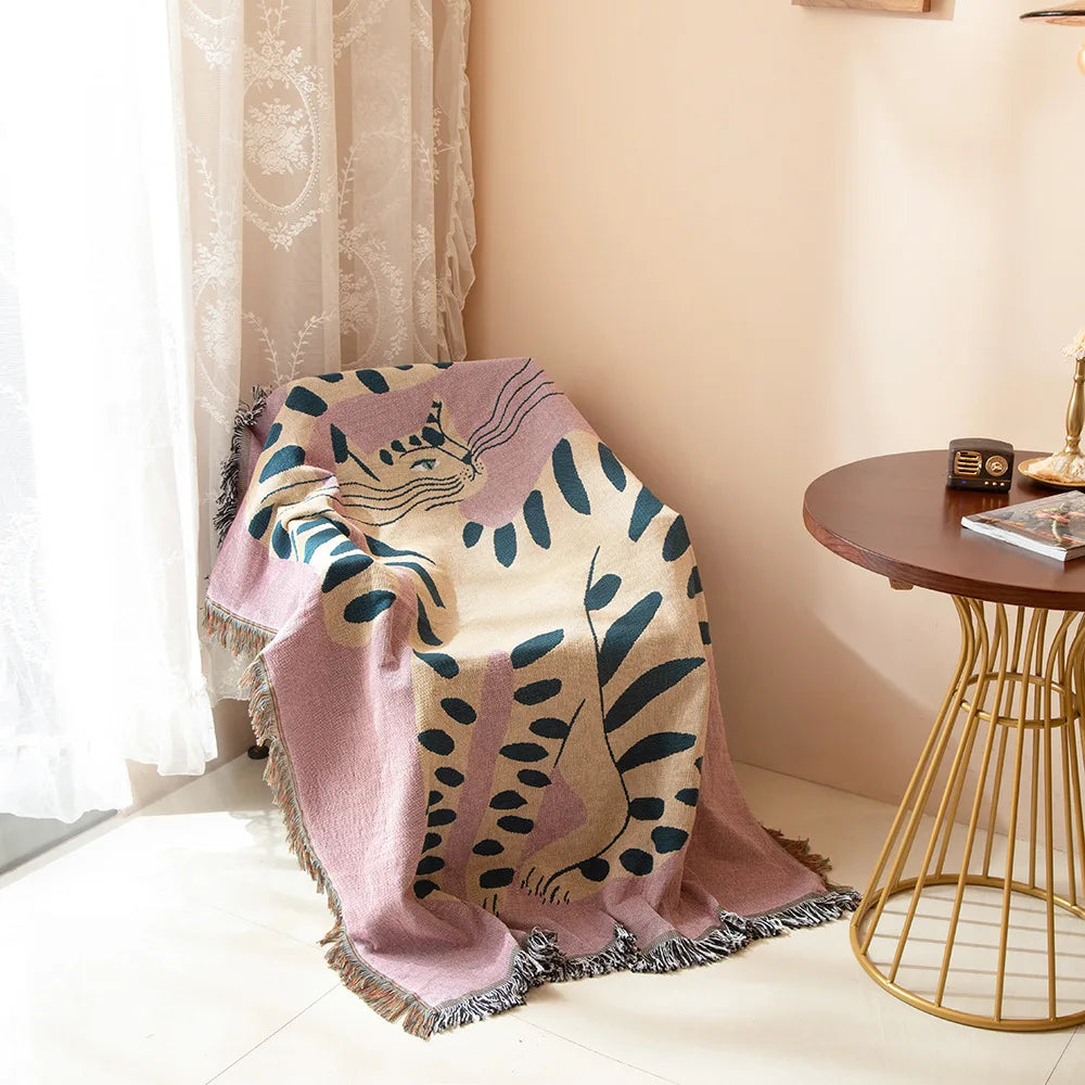 Pink Cat Pattern Cotton Blanket – Perfect for Pets & Pet Parents!