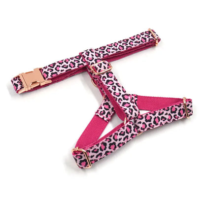 Pink Leopard Dog Harness Set – Personalized, Stylish, and Safe for Your Furry Fashionista