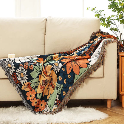 Cozy Geometric Cotton-Linen Blanket for Outdoor Adventures and Pet Lovers