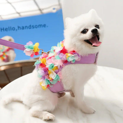 Floral Pet Dog Harness & Leash Set – For Small Cats and Dogs