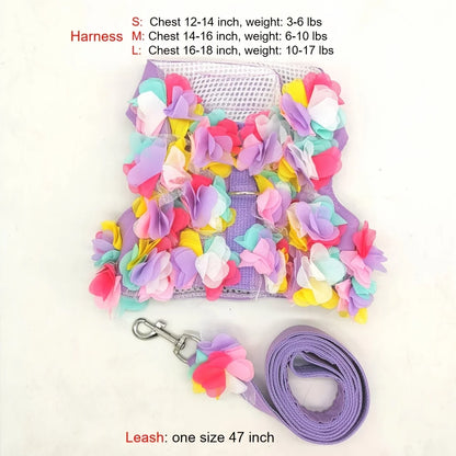 Floral Pet Dog Harness & Leash Set – For Small Cats and Dogs