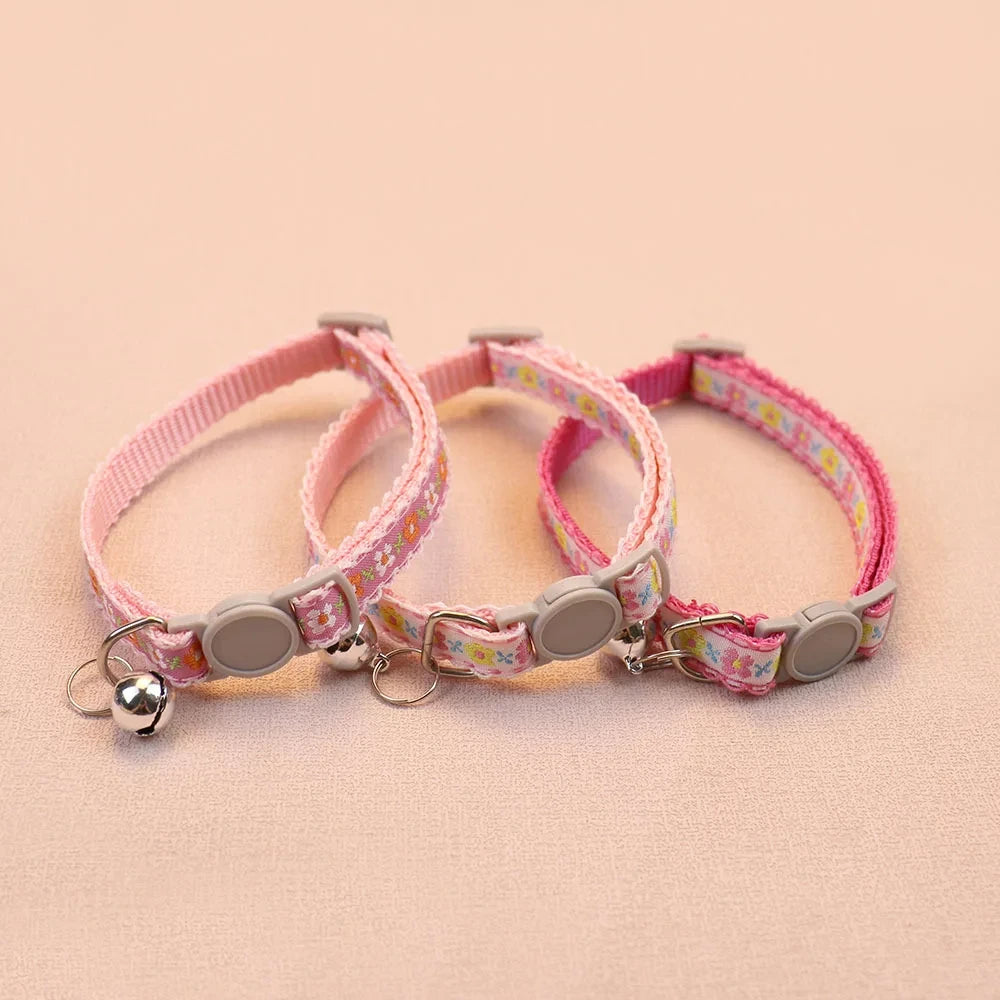 Exquisite Floral Embroidered Cat Collar – Adjustable, Lightweight & Bell-Equipped