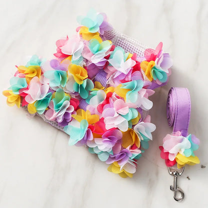 Floral Pet Dog Harness & Leash Set – For Small Cats and Dogs