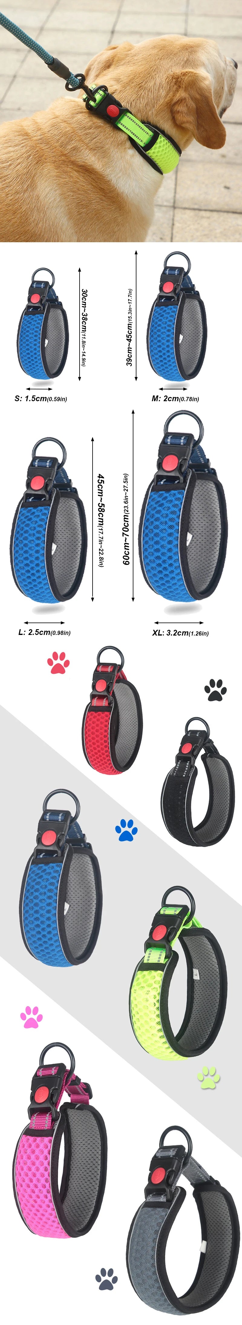 Reflective Dog Collar – Comfortable, Breathable & Anti-Choke Design for Dogs of All Sizes