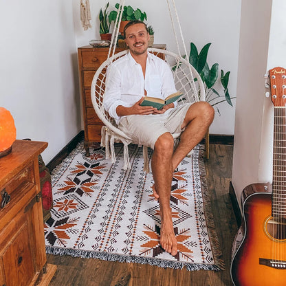 Cozy Geometric Cotton-Linen Blanket for Outdoor Adventures and Pet Lovers