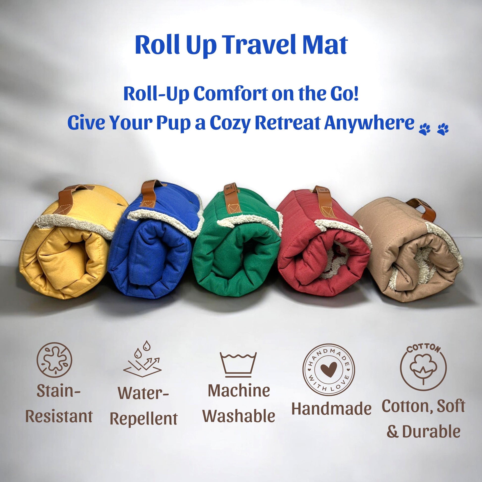 Roll up Travel Dog Mat (Water-Repellent & Machine Washable)- For Happy Travels!