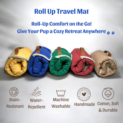 Roll up Travel Dog Mat (Water-Repellent & Machine Washable)- For Happy Travels!